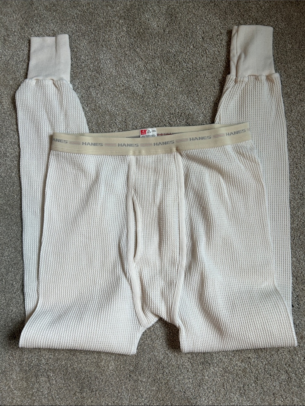 Vintage Hanes Men’s Waffle Thermal Long John's - Cream